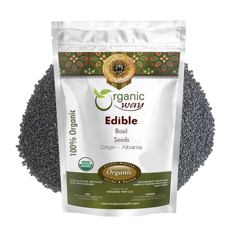 Organic Way Edible Basil Seeds | Kosher Certified Origin Albania (1 lbs 16 Oz)