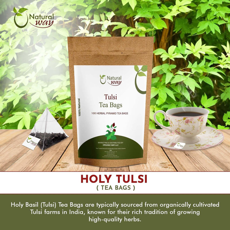 Holy Basil, Tulsi Pyramid Tea Bags | Herbal Blend for Natural Cleansing & Balanced Lifestyle | Herbal Slimming Pyramid Tea Bags | Caffeine Free 100% Natural Ingredients | ECO Conscious Tea Bags | 9 OZ (Pack of 100)