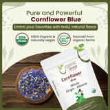 Premium Cornflower Blue Whole (Centaurea Cyanus) - Herbal Tea | European Wild-Harvest | USDA & Kosher Certified | Vegan, Non GMO & Gluten Free | Origin - Albania