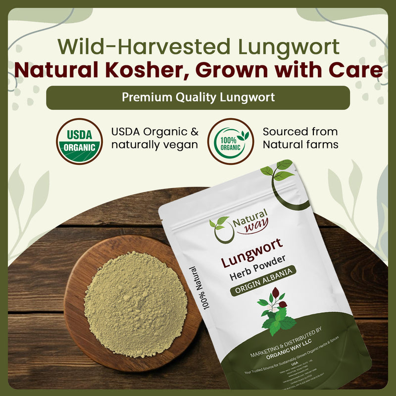 Natural Lungwort Herb Powder (Pulmonaria Officinalis) - Herbal Tea | Kosher Certified | Raw, Vegan, Non GMO & Gluten Free | USDA Certified | Origin - Albania