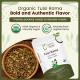 Tulsi/Holy Basil (Rama) Cut & Sifted (Ocimum tenuiflorum) - Pure Leaves Herbal Tea | USDA & Kosher Certified | Vegan, Non GMO & Gluten Free | Resealable Bag | 100% Raw from India