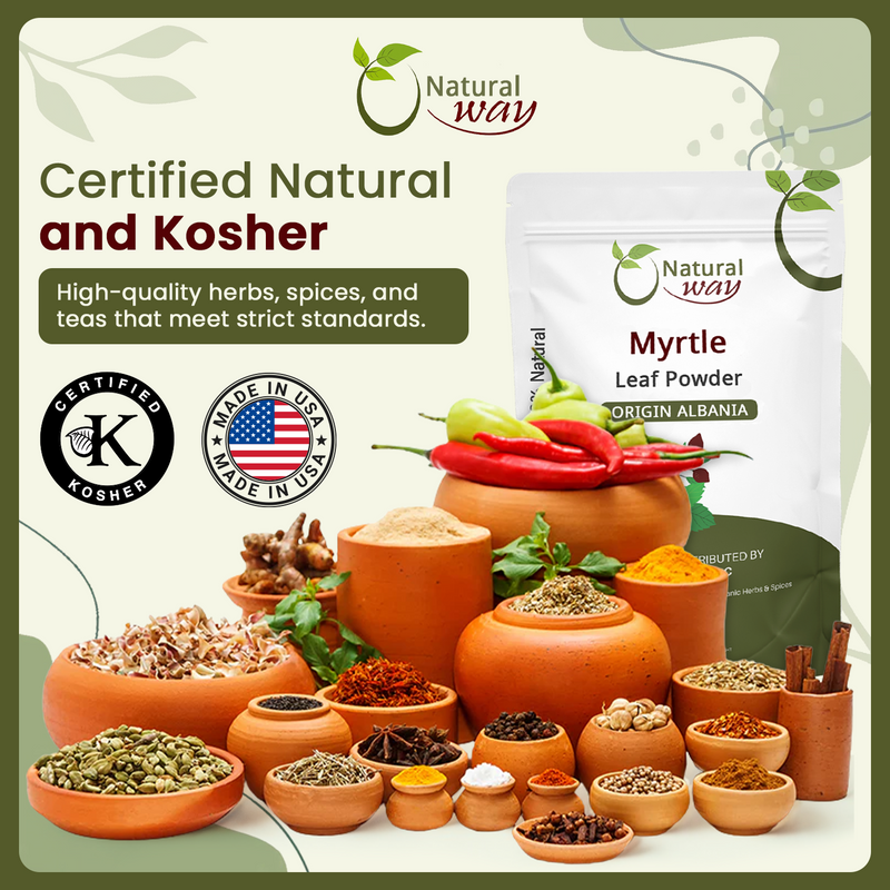 Natural Myrtle Leaf Powder (Myrtus communis) - European Wild-Harvest | Kosher Certified | Raw, Vegan, Non GMO & Gluten Free | USDA Certified | Origin - Albania