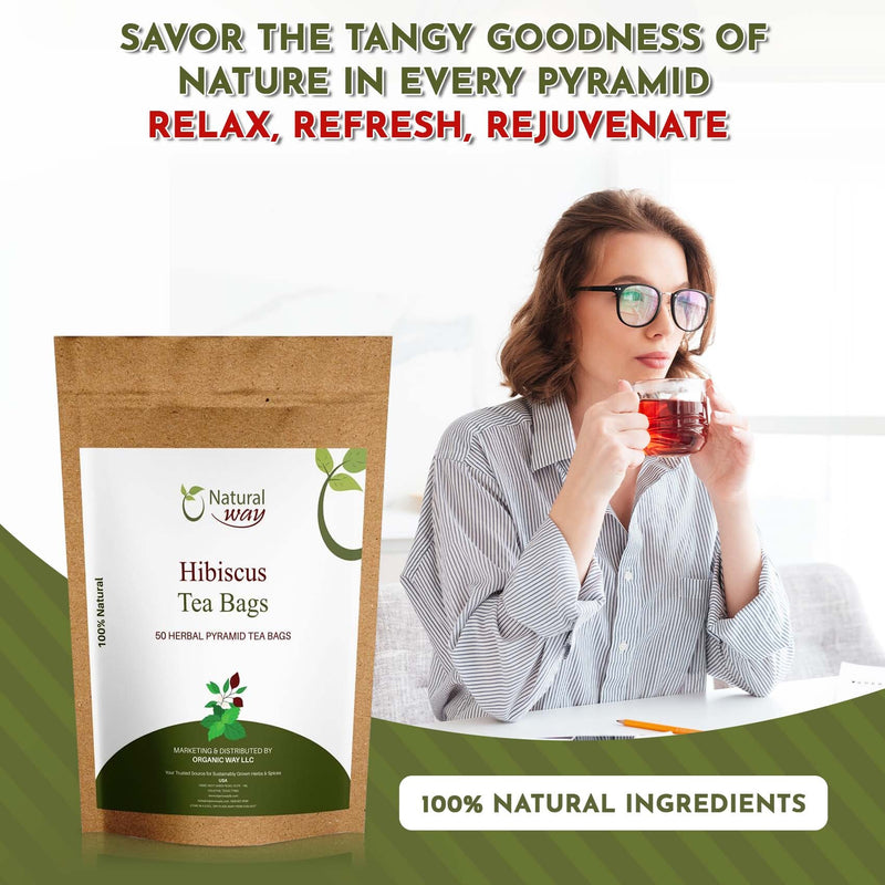 Hibiscus Tea Bags |  Herbal Blend for Natural Cleansing & Balanced Lifestyle | Herbal Slimming Pyramid Tea Bags | Caffeine Free 100% Natural Ingredients | ECO Conscious Tea Bags