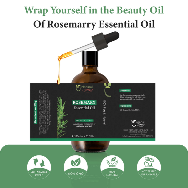 Natural Way Rosemary Essential Oil | Pure Aromatherapy Oil for Diffusers, Hair Growth, Skin, Scalp Care, Massage | Refreshing Hair Oil for Women & Men | Organic Essential Oil for Diffuser | 4 Fl Oz (120 mL)